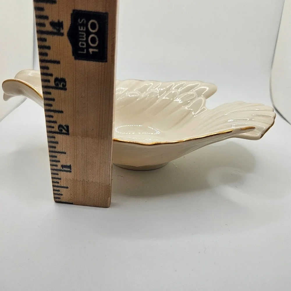 Lenox Ivory Porcelain Leaf Dish Bowl w/ 24K Gold Trim • USA‎ Made • Serving Dish